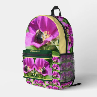 Mochila Impresa Bumble Bee On Pink Rose Personalizado