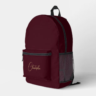 Mochila Impresa Burgundy Monograma de Oro Portátil de Viaje para H