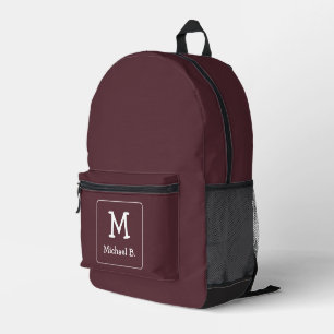 Mochila Impresa Burgundy polvoriento con nombre y monograma en bla