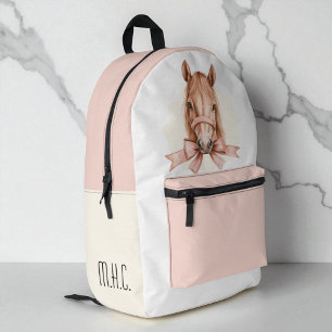 Mochila Impresa Caballo Femenino Lazo Rosa Acuarela Niñas Escuela