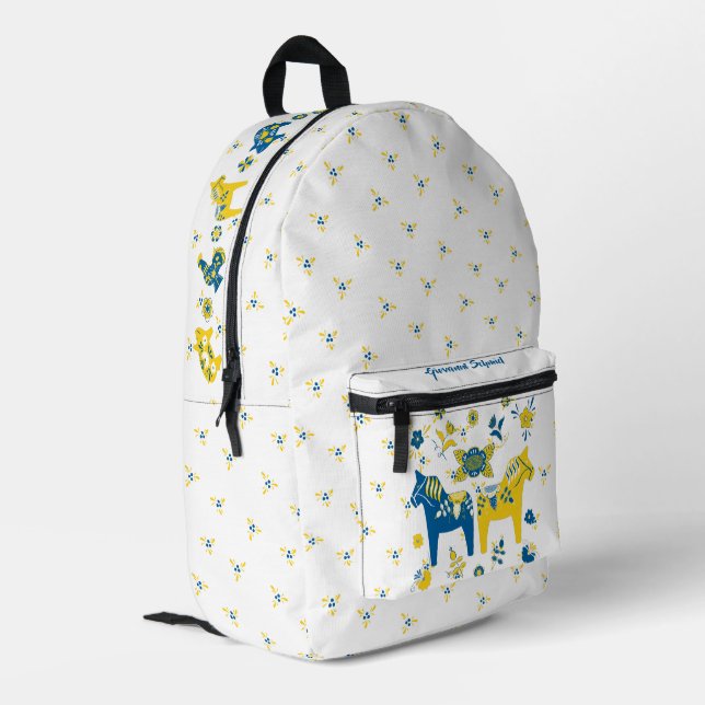 Mochila Impresa Caballo folk dala sueco l azul y amarillo (Esquina izquierda trasera)
