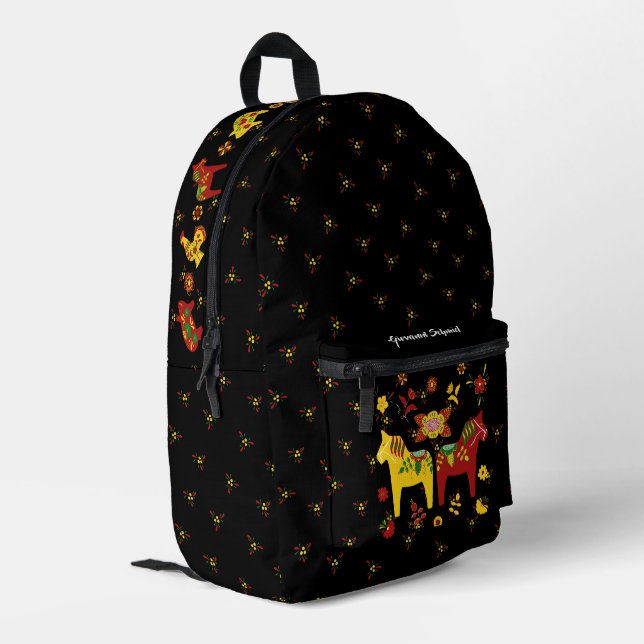 Mochila Impresa Caballo folk dala sueco l rojo y amarillo (Esquina izquierda trasera)