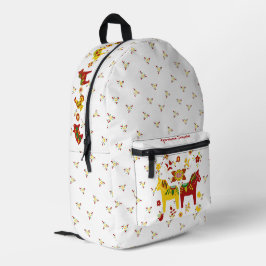 Mochila Impresa Caballo folk dala sueco l rojo y amarillo