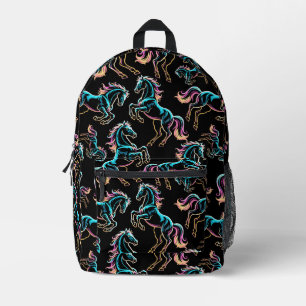 Mochila Impresa Caballo Luz de Neón Efecto Glitch Estilo Retro