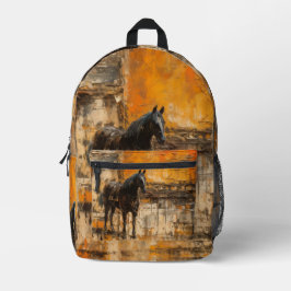 Mochila Impresa Caballo majestuoso al atardecer abstracto
