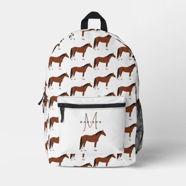 Mochila Impresa Caballo Monogramado De Vuelta A La Escuela (Anverso)