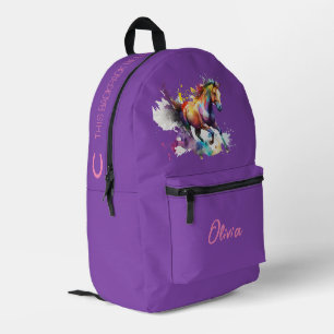 Mochila Impresa Caballo morado personalizado para chicas