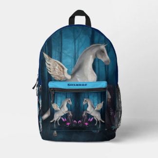 Mochila Impresa Caballo Pegasus Personalizado En Bosque Fantastico