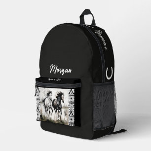 Mochila Impresa Caballos corriendo en blanco y negro