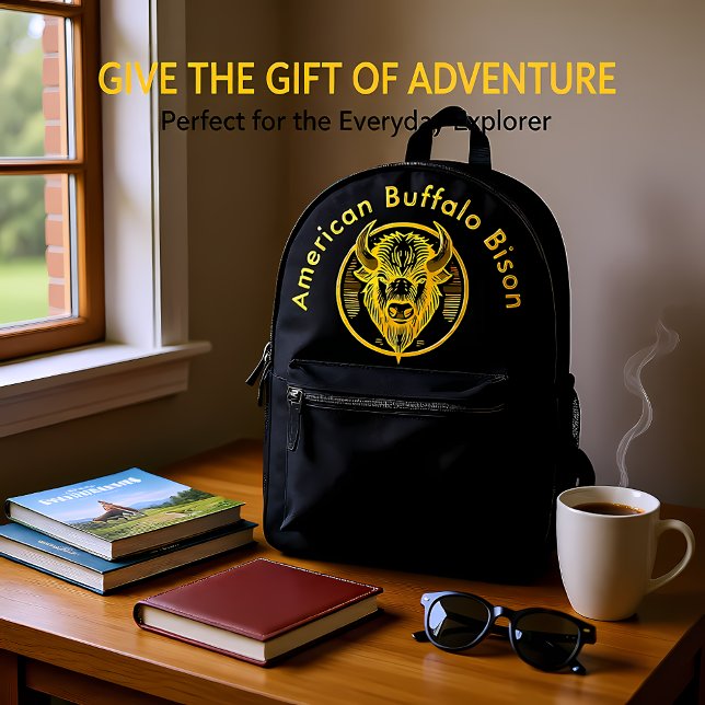 Mochila Impresa Cabeza de búfalo de venado grabada en diseño circu (Subido por el creador)