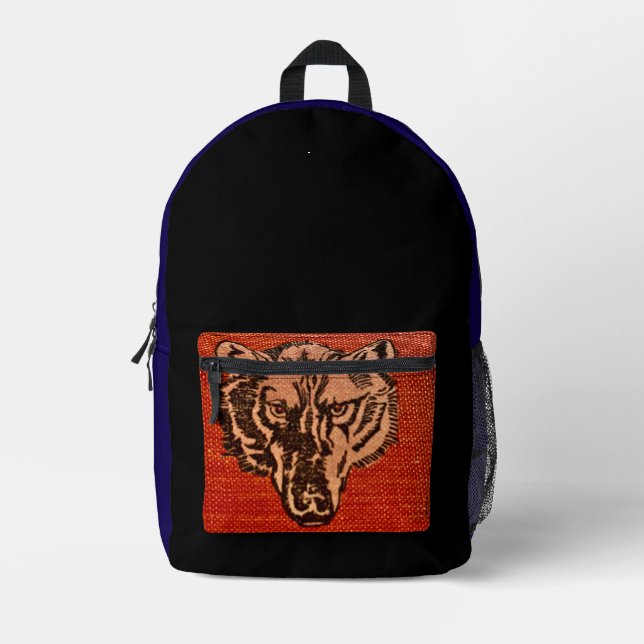 Mochila Impresa Cabeza de Lobo en Rojo  (Anverso)