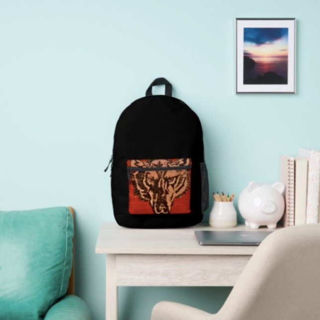 Mochila Impresa Cabeza de Lobo en Rojo (Wolf Head on Red  Design Back ack lightweight and durable padded shoulder straps. )
