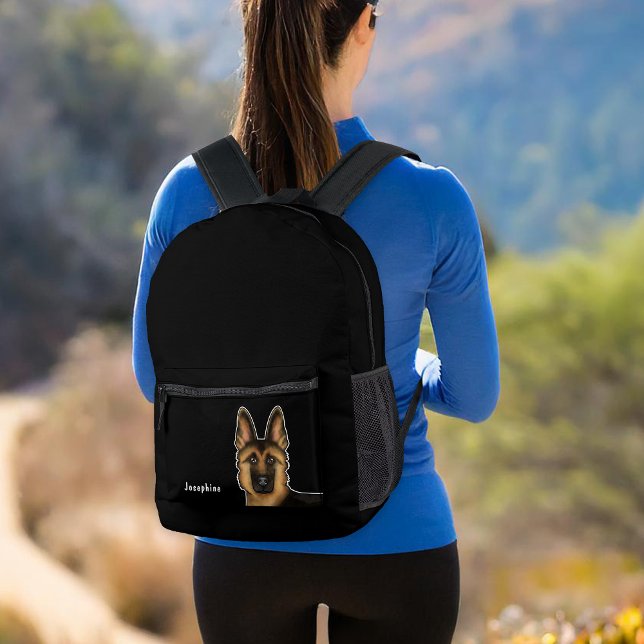 Mochila Impresa Cabeza De Pastor Alemana Negra Y Tan Negra Y Nombr (Please note: This image is a digital mockup. The product may not be in scale.)
