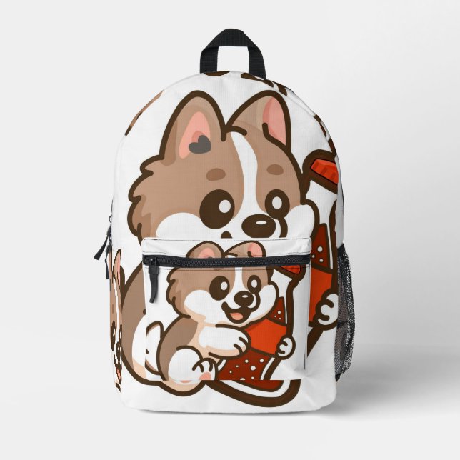 Mochila Impresa Cachorro Adorable Abrazando Botella de Refresco (Anverso)