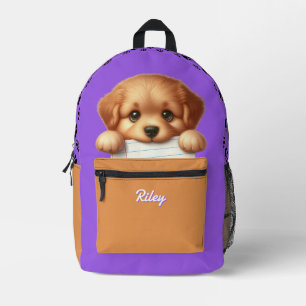 Mochila Impresa Cachorro Adorable Come Tareas Morado Marrón Niños