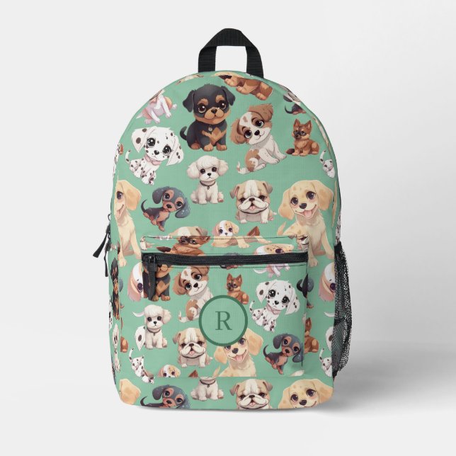 Mochila Impresa Cachorro Cachorro Cachorro Verde Pálido (Anverso)