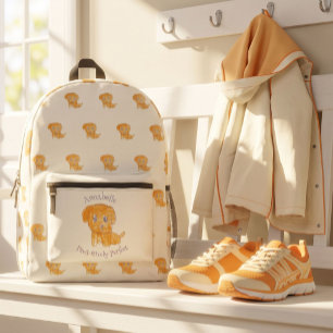 Mochila Impresa Cachorro Dorado Perfectamente Adorable Arte Para N