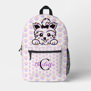 Mochila Impresa Cachorro Yorkie Huellas de Pata Coloridas Monogram