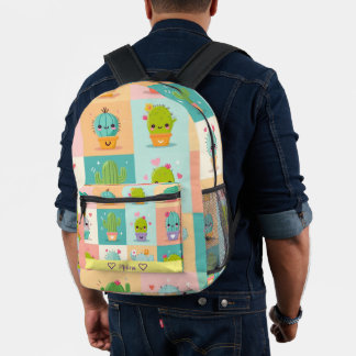 Mochila Impresa Cactus de postre y Monograma suculento kawaii