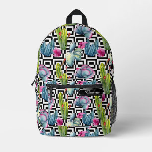 Mochila Impresa Cactus Floral Exótico Acuarela Femenino