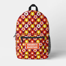 Mochila Impresa Caída Retro Flores de Otoño Patrón Borgoña