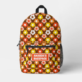 Mochila Impresa Caída Retro Flores de Otoño Patrón Marrón