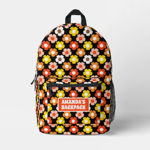 Mochila Impresa Caída Retro Flores de Otoño Patrón Negro