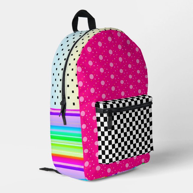 Mochila Impresa Cajón de barandilla rosada con arco iris a rayas B (Esquina izquierda trasera)