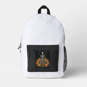 Mochila Impresa Calabaza De Esqueleto De Halloween Diseño Retro Vi