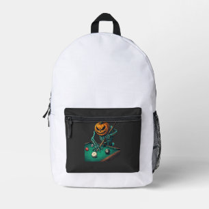 Mochila Impresa Calabaza de Halloween Esqueleto Jugando Billar Pis