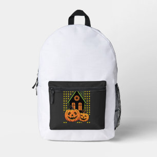 Mochila Impresa Calabaza linda de Halloween Casa embrujada Estrell