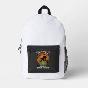 Mochila Impresa Calabazas de luna de Halloween gato realmente negr