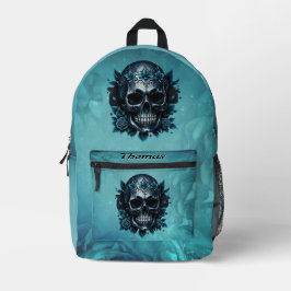 Mochila Impresa Calavera azul oscuro con rosas.
