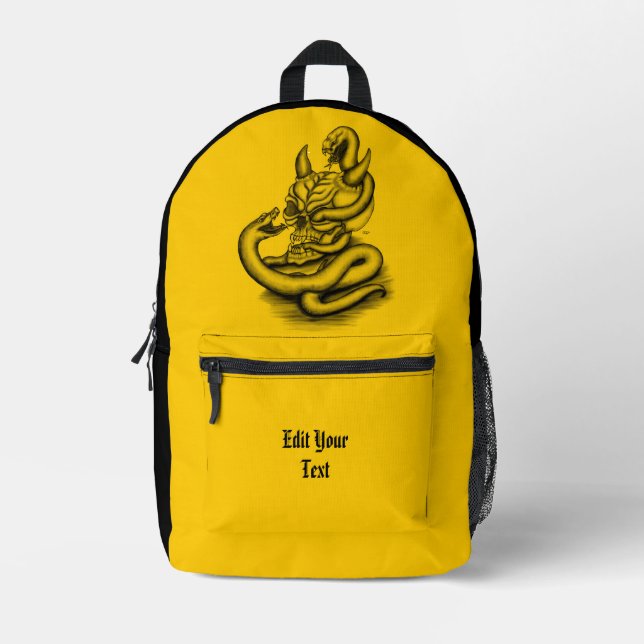 Mochila Impresa Calavera - Cabeza malvada con serpiente (Anverso)