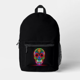 Mochila Impresa Calavera negra de neón/día de los muertos