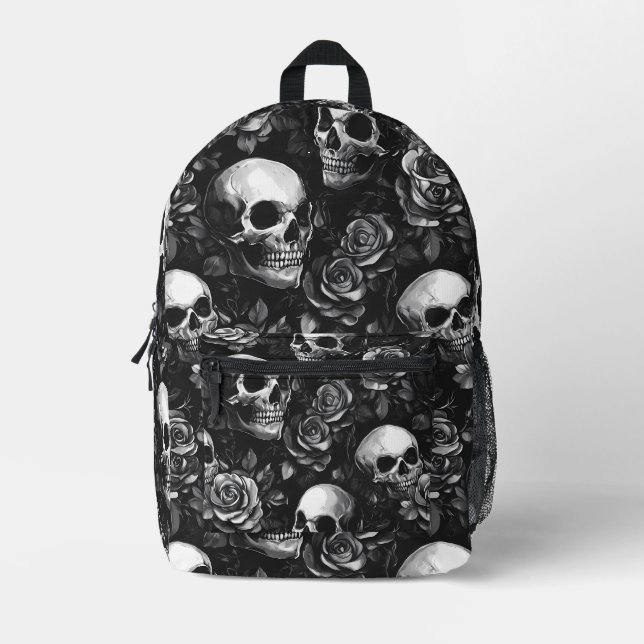 Mochila Impresa Calaveras y Rosas negros (Anverso)
