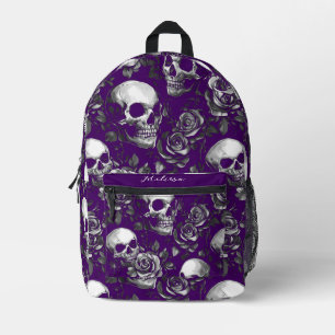 Mochila Impresa Calaveras Y Rosas Púrpura