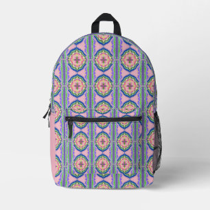 Mochila Impresa Calidoscopio Floral Vibrante: Mandala Rosa y Esmer