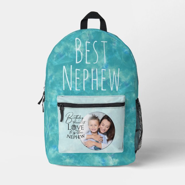 Mochila Impresa Calligraphy Custom Photo Birthday For Nephew (Anverso)