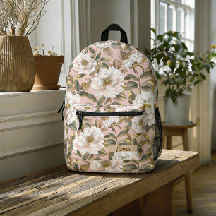 Mochila Impresa Camelia Flor Grande Bonita Rosa Dorada Nombre Feme