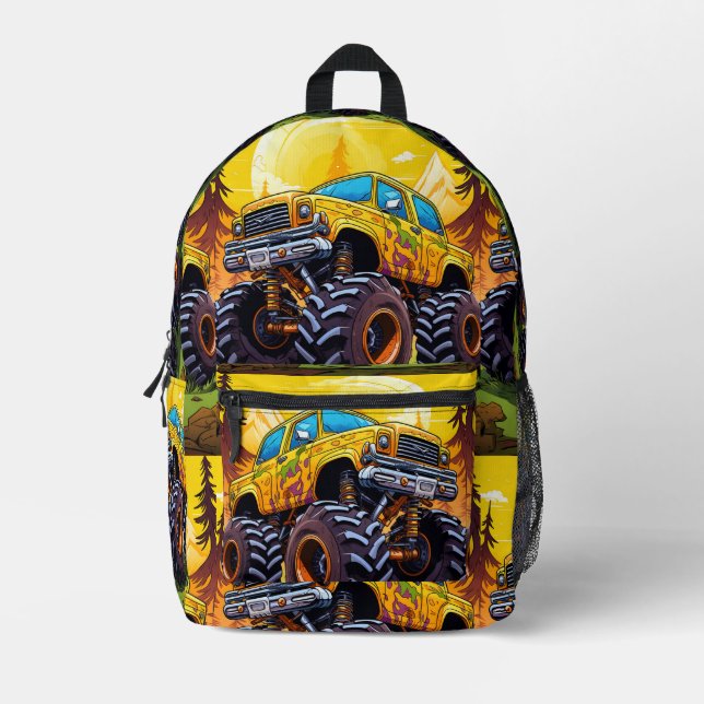 Mochila Impresa Camión de monstruo amarillo (Anverso)
