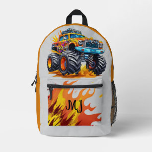 Mochila Impresa Camión monstrual para niños con iniciales de llama