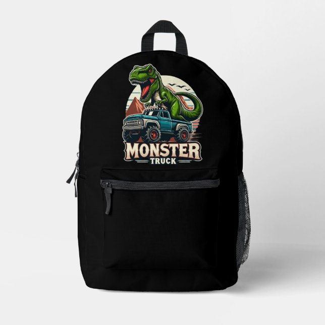 Mochila Impresa Camión Monstruo para Montar Dinosaurios T Rex (Anverso)