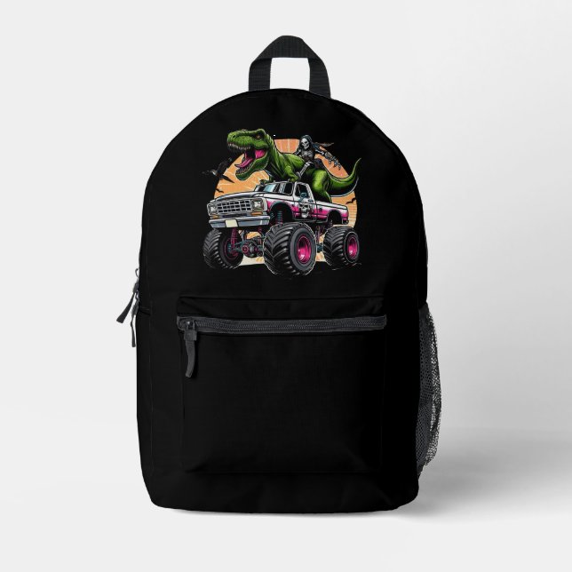 Mochila Impresa Camión Monstruo para Montar Dinosaurios T Rex (Anverso)