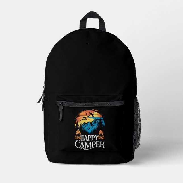 Mochila Impresa Camionera de camping feliz retro (Anverso)