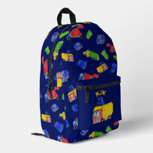 Mochila Impresa Camiones de Basura Pintados Niños Monogramados