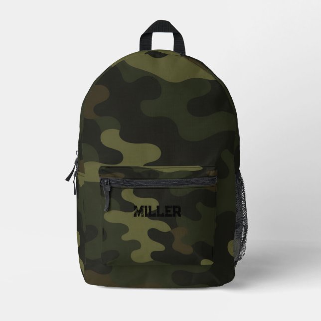 Mochila Impresa Camo Earthy Green Browns Black Accents Moderno (Anverso)