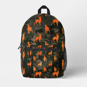 Mochila Impresa Camo negro y gris con ciervo Naranja
