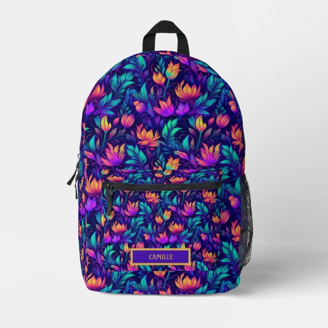 Mochila Impresa Campamento de Monograma Neon Purple Naranja Verde  (Anverso)