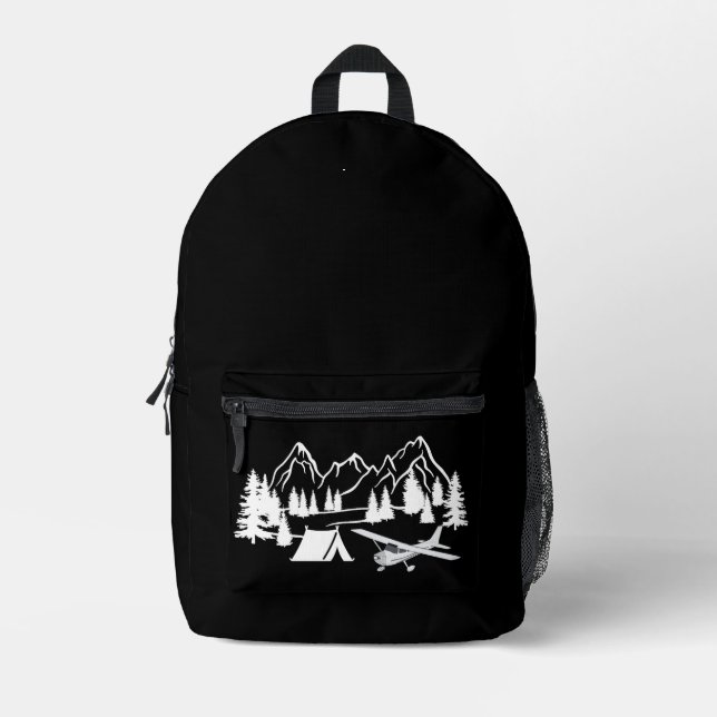 Mochila Impresa Camping de avión, bosque, vacaciones, aviación (Anverso)